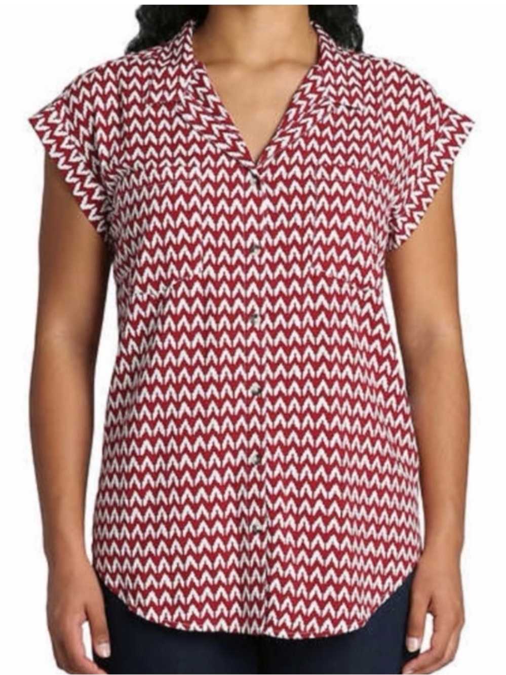 JACHS Girlfriend Red and White Chevron Button-Front Sleeveless Shirt